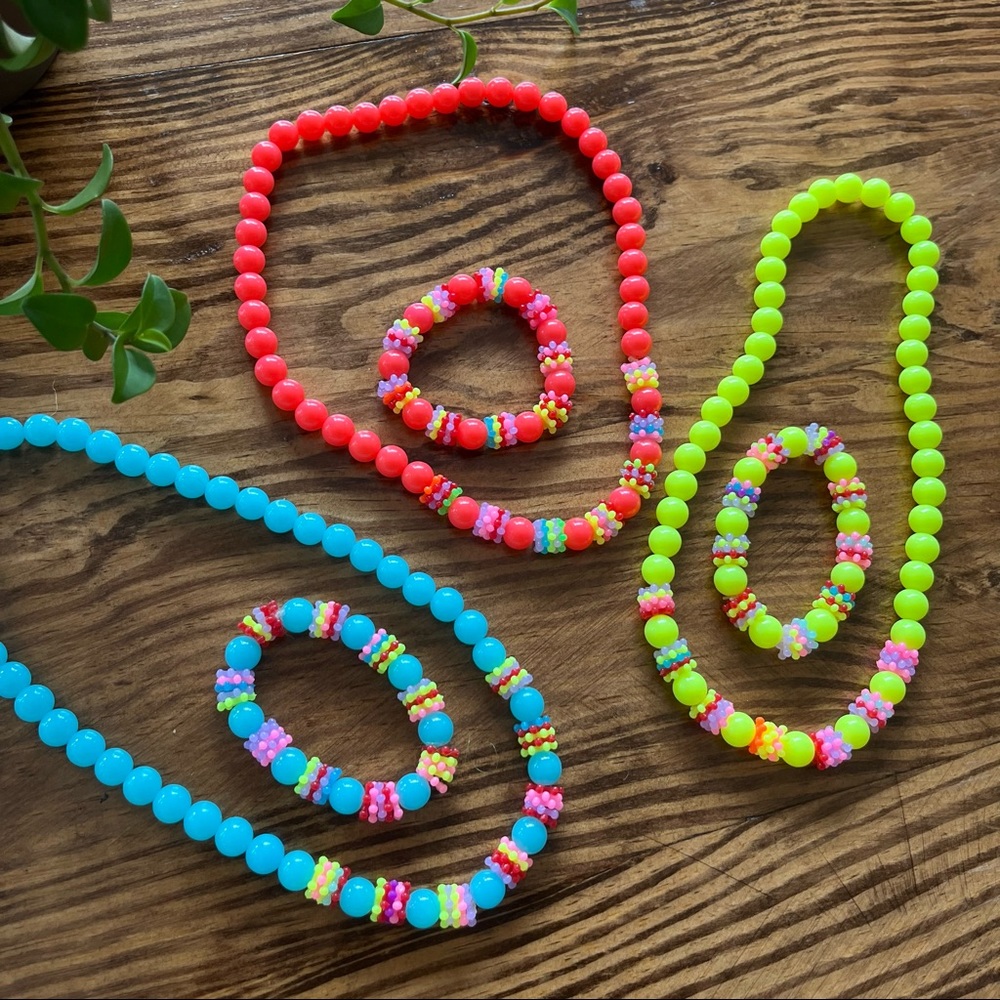 🦋 5/$25 BUNDLE • Bright Beaded Girls Jewelry - 3 Necklace + Bracelet Sets